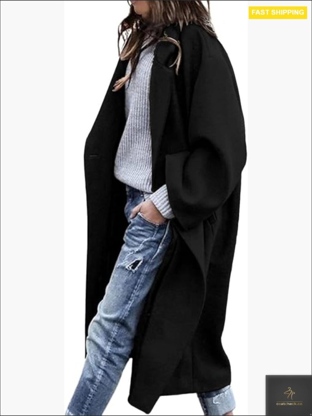 Modern Wool Blend Trench Coat Notch Lapel Oversized Chic Winter Pea Coat